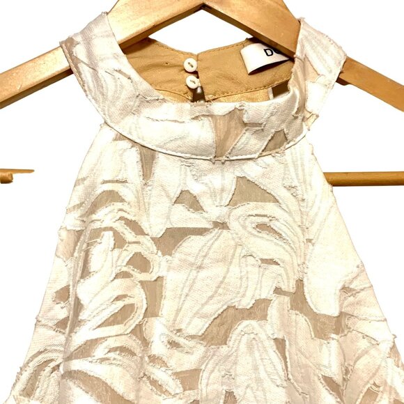 White Sleeveless Lace Floral Textured Halter Mini Dress Open Back Button Closure - Picture 2 of 9